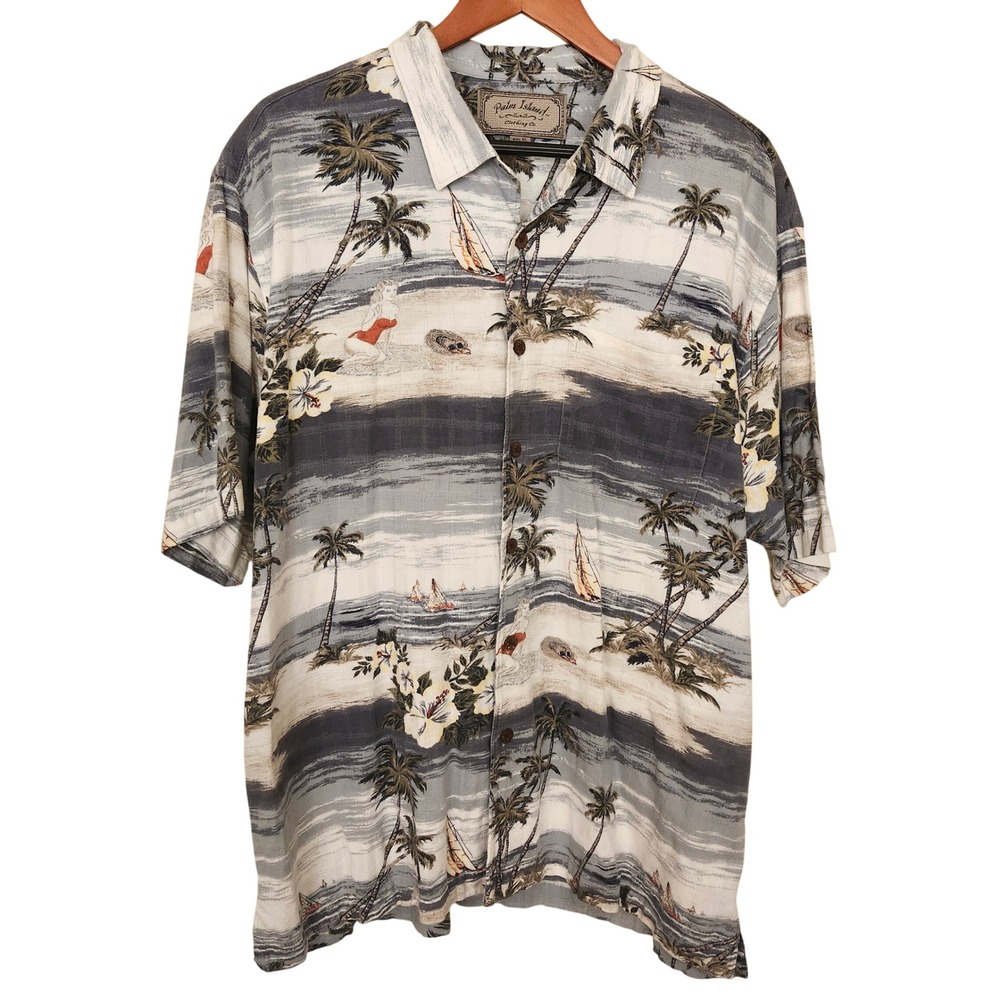 Palm Island Clothing Company Tropical Island‎ Girl Hawaiian Camp Shirt Men's XL